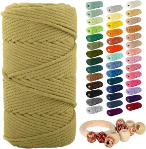 Khaki Macrame Cord 5mm x 109 Yards, Munzong 100m Colorful Handmade Natural Cotton Rope Macrame Yarn 4 Strand Twisted Craft Cords for Wall Hanging Plant Hangers Crafts Knitting Decorative Projects
