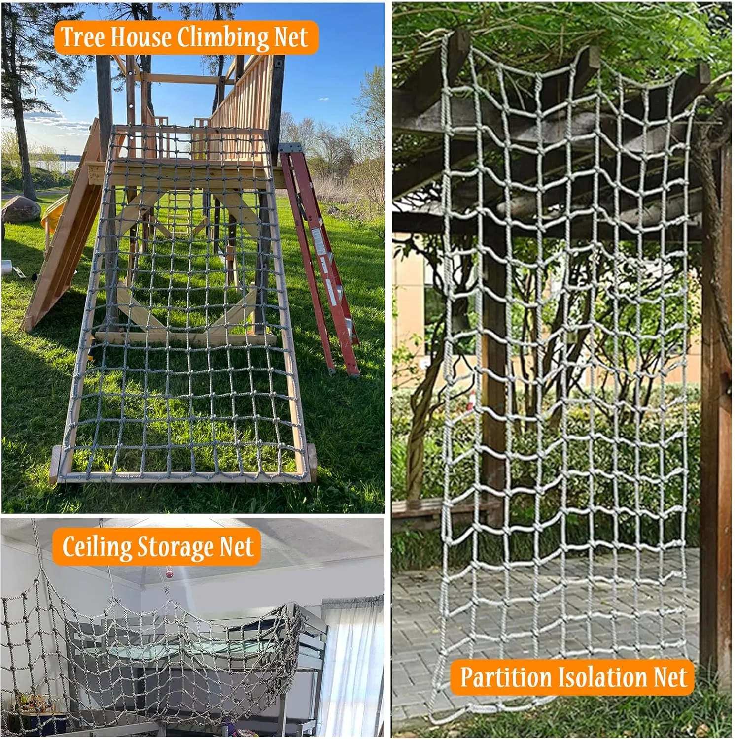 Kids Climbing Net,Playground Netting Climbing,Heavy Duty Strong and Durable Rope Safety Net for Indoor Outdoor Treehouse, Gym, Balcony,Cargo,23 * 26.2ft