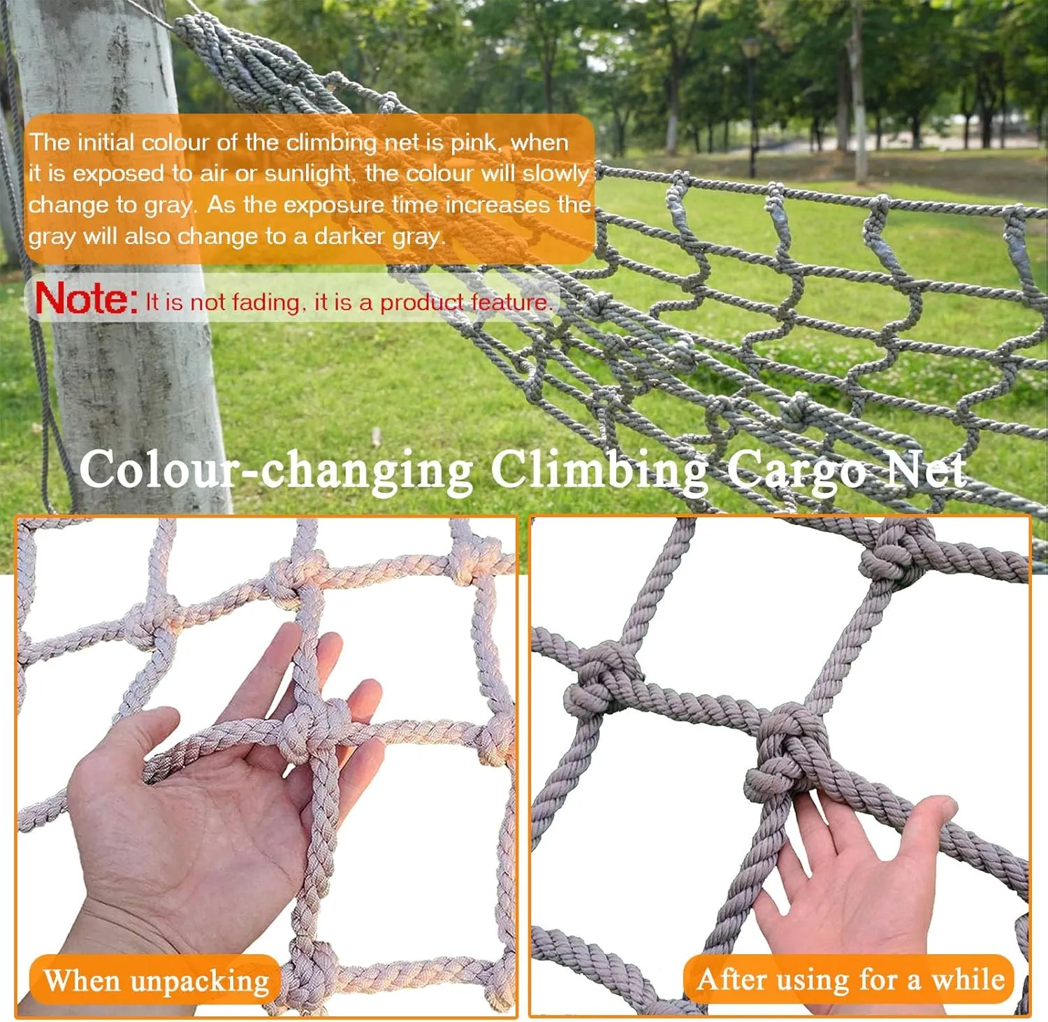 Kids Climbing Net,Playground Netting Climbing,Heavy Duty Strong and Durable Rope Safety Net for Indoor Outdoor Treehouse, Gym, Balcony,Cargo,23 * 26.2ft