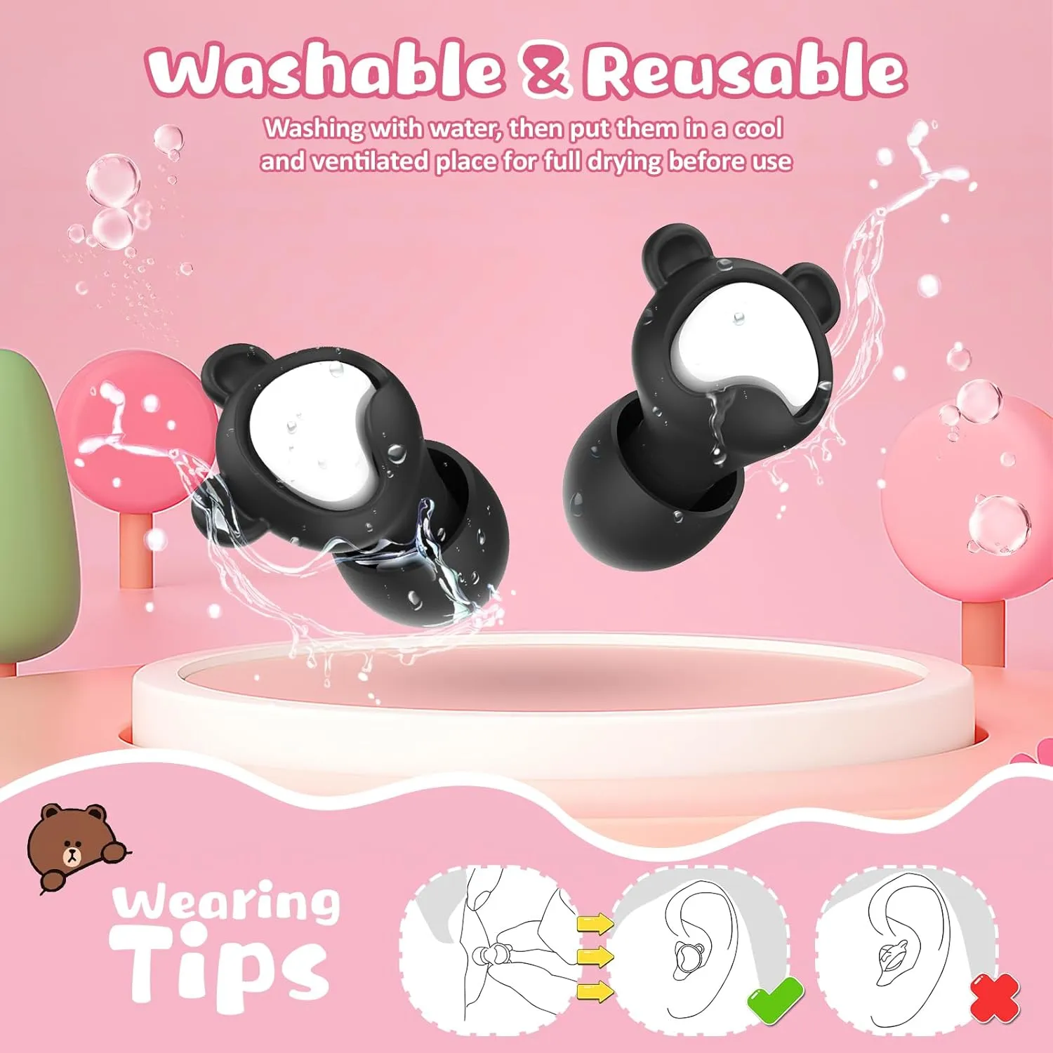 Kids Ear Plugs 2 Pairs(6-12 yrs), Reusable Noise Cancelling Earplugs, Silicone Noise Sensitivity Ear Plugs for Children/Small Ears, Ear Protection for Concerts/Flying/School/Playtime(Black Purple)