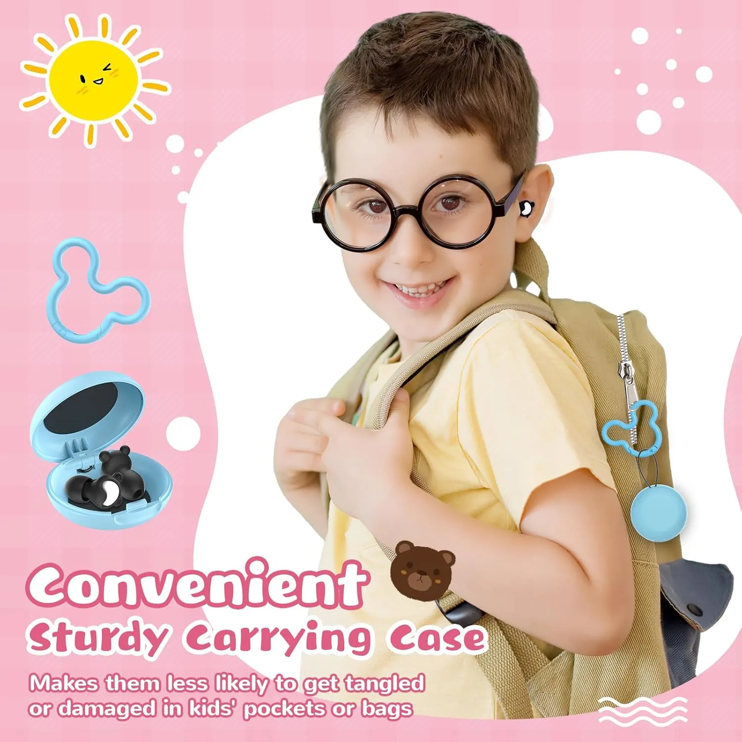 Kids Ear Plugs 2 Pairs(6-12 yrs), Reusable Noise Cancelling Earplugs, Silicone Noise Sensitivity Ear Plugs for Children/Small Ears, Ear Protection for Concerts/Flying/School/Playtime(Black Purple)