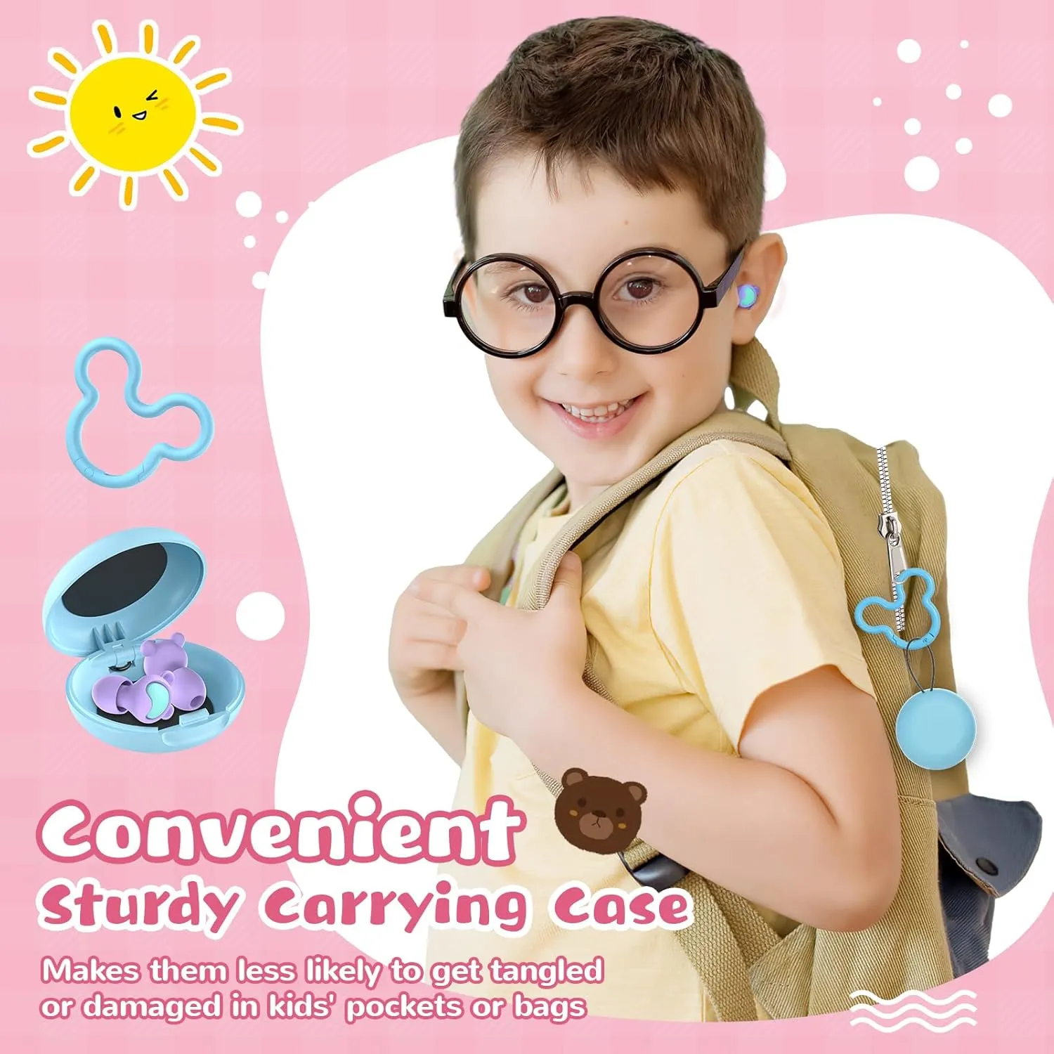 Kids Ear Plugs 2 Pairs(6-12 yrs), Reusable Noise Cancelling Earplugs, Silicone Noise Sensitivity Ear Plugs for Children/Small Ears, Ear Protection for Concerts/Flying/School/Playtime(Purple Purple)