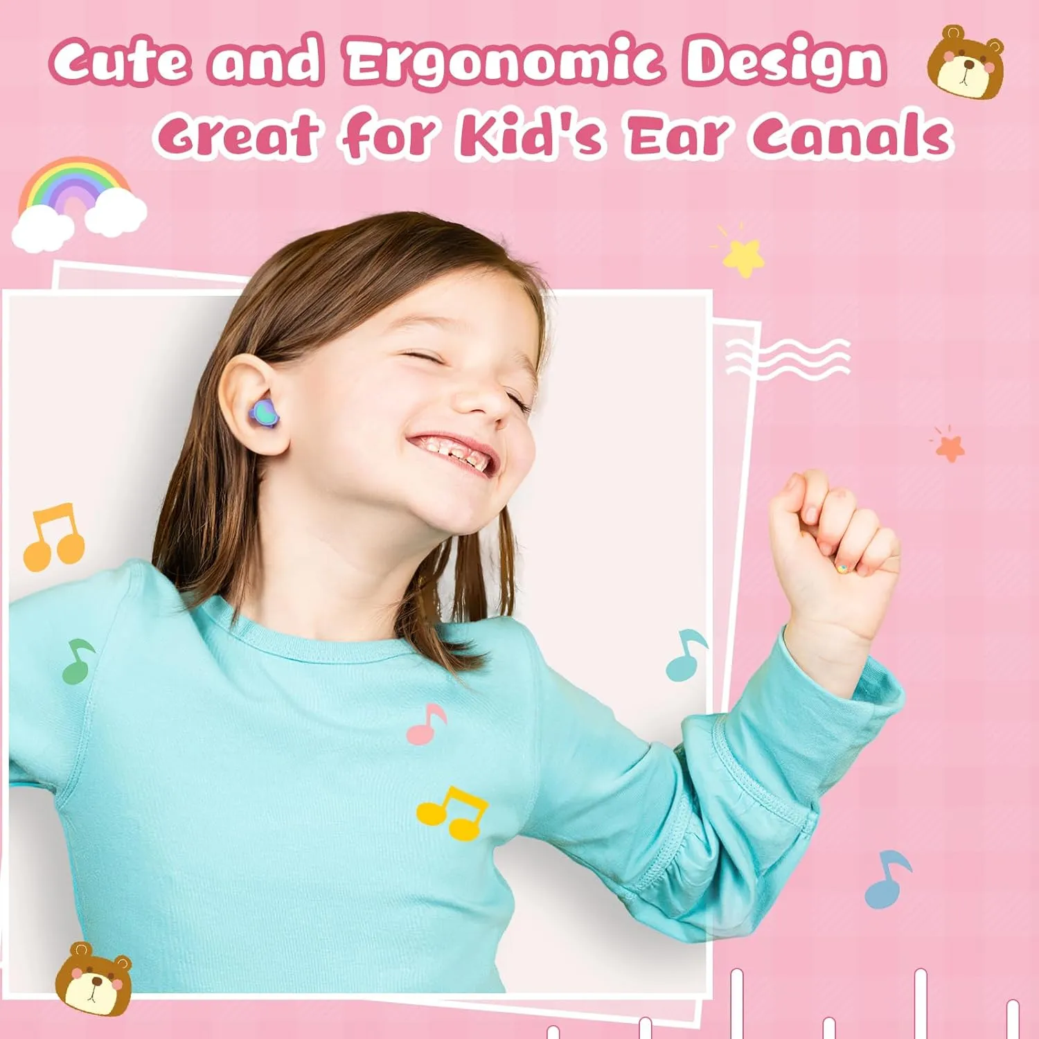 Kids Ear Plugs 2 Pairs(6-12 yrs), Reusable Noise Cancelling Earplugs, Silicone Noise Sensitivity Ear Plugs for Children/Small Ears, Ear Protection for Concerts/Flying/School/Playtime(Purple Purple)