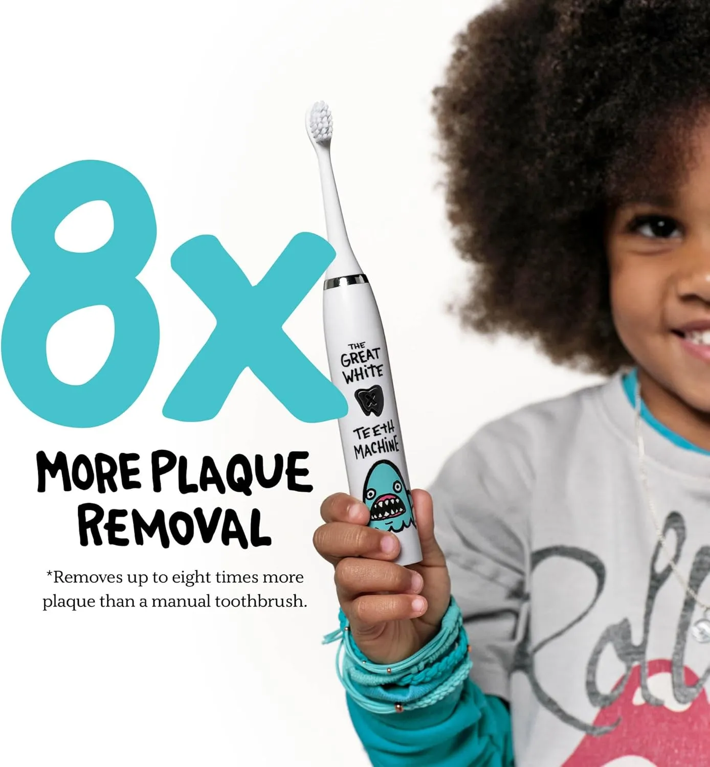 Kids Electric Toothbrush - Rechargeable Vibrating Toothbrush with Timer, Includes 6 Replacement Heads, Gently Cleans Little Teeth, for Girls and Boys, Kids & Toddlers Age 2 , Shark