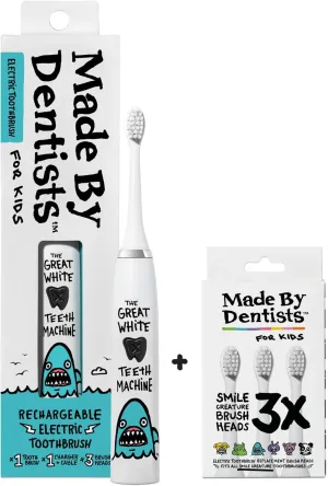 Kids Electric Toothbrush - Rechargeable Vibrating Toothbrush with Timer, Includes 6 Replacement Heads, Gently Cleans Little Teeth, for Girls and Boys, Kids & Toddlers Age 2 , Shark