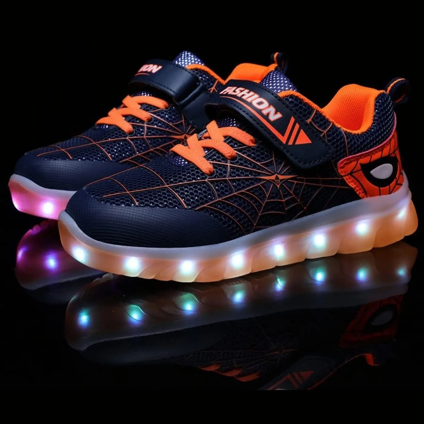 Kids Led Light Up Shoes Flash Sneakers with Spider Upper USB Charge Luminous Trainers for Boys Girls Toddles