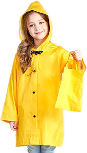 Kids Raincoat with Bows Girl Boy Waterproof Hood Rain Jacket Outdoor Age 2-10 with Bag Yellow XL