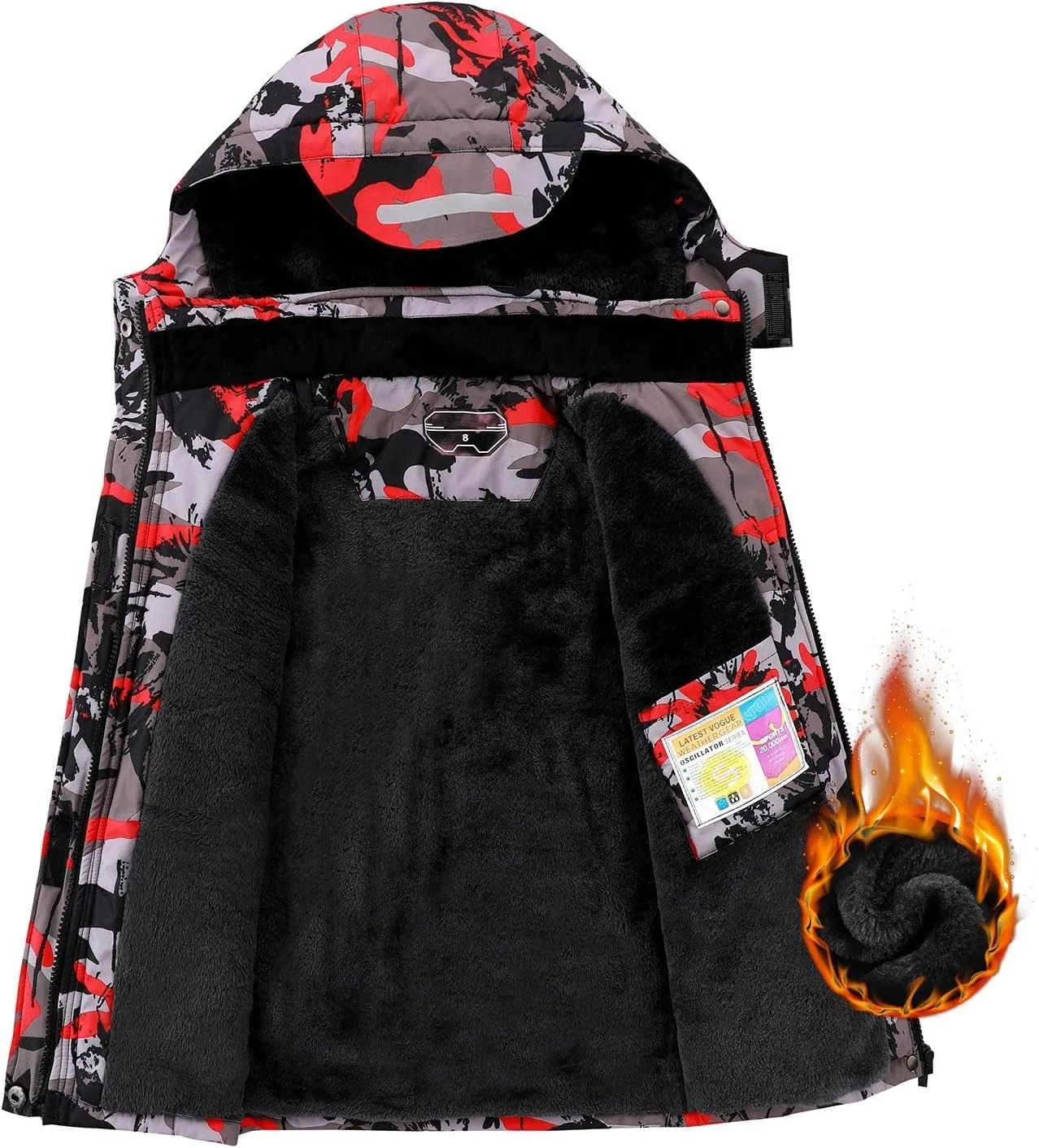 Kid's Ski Jacket Waterproof Boy's and Girl's Warm Fleece Winter Jacket Windproof Hooded Snow Coat