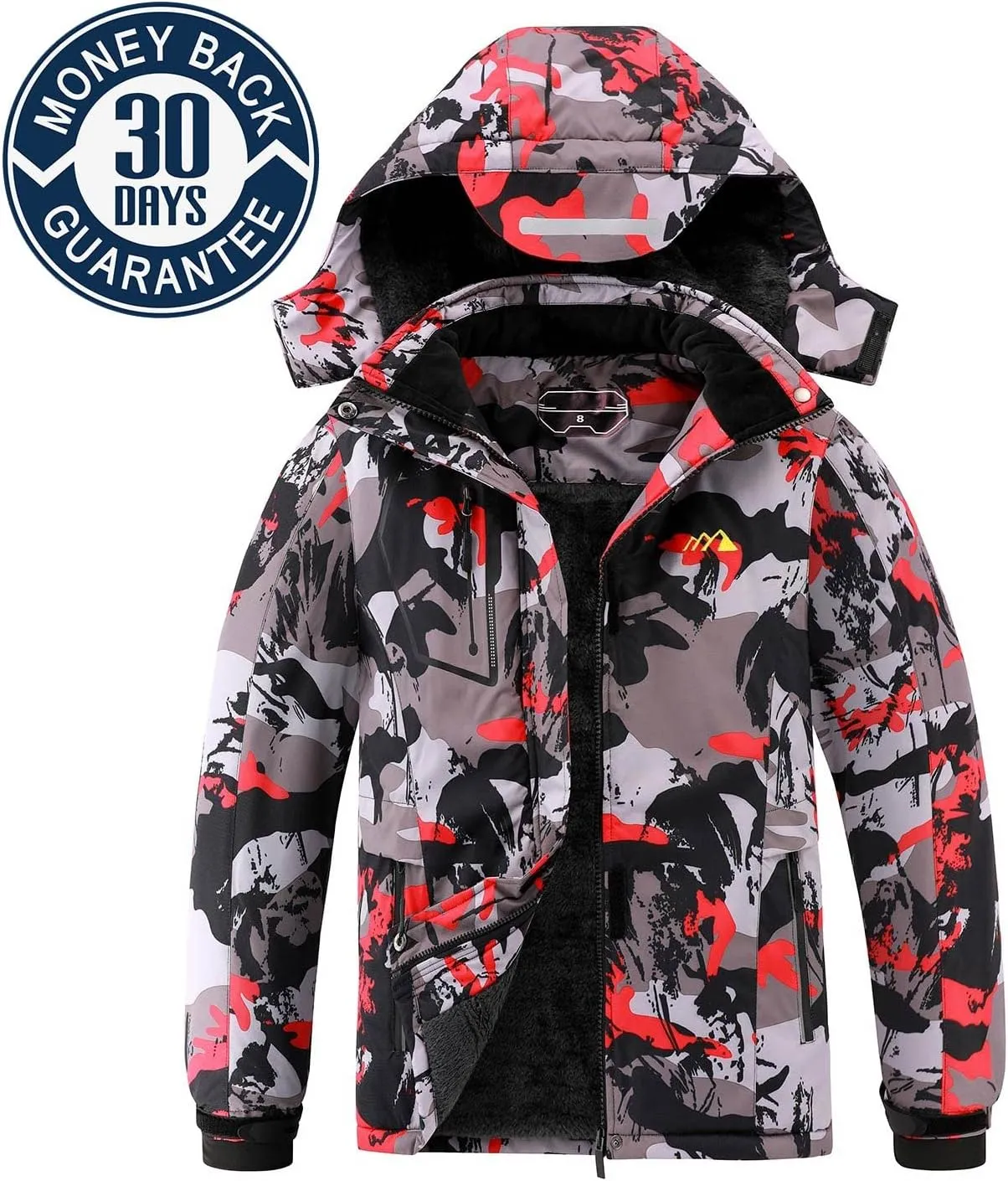 Kid's Ski Jacket Waterproof Boy's and Girl's Warm Fleece Winter Jacket Windproof Hooded Snow Coat