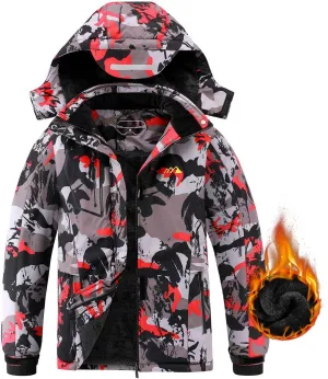 Kid's Ski Jacket Waterproof Boy's and Girl's Warm Fleece Winter Jacket Windproof Hooded Snow Coat