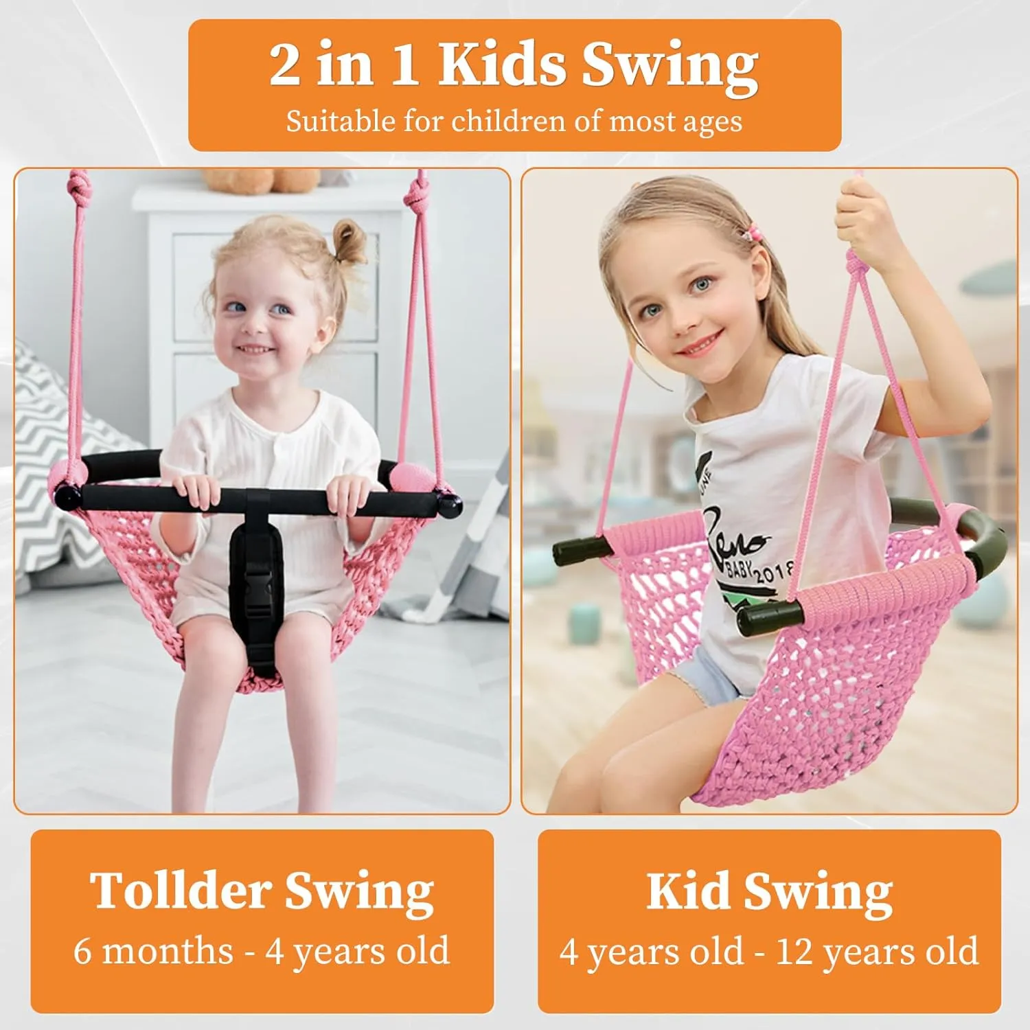 Kids Swing Seats Indoor Hand-Made Kids Swing with Adjustable Rope Outdoor Swing Seat Tree Swing Seat for Kids for Backyard Swing Seat for Kids for Playground Child Swing for Outside (Pink)