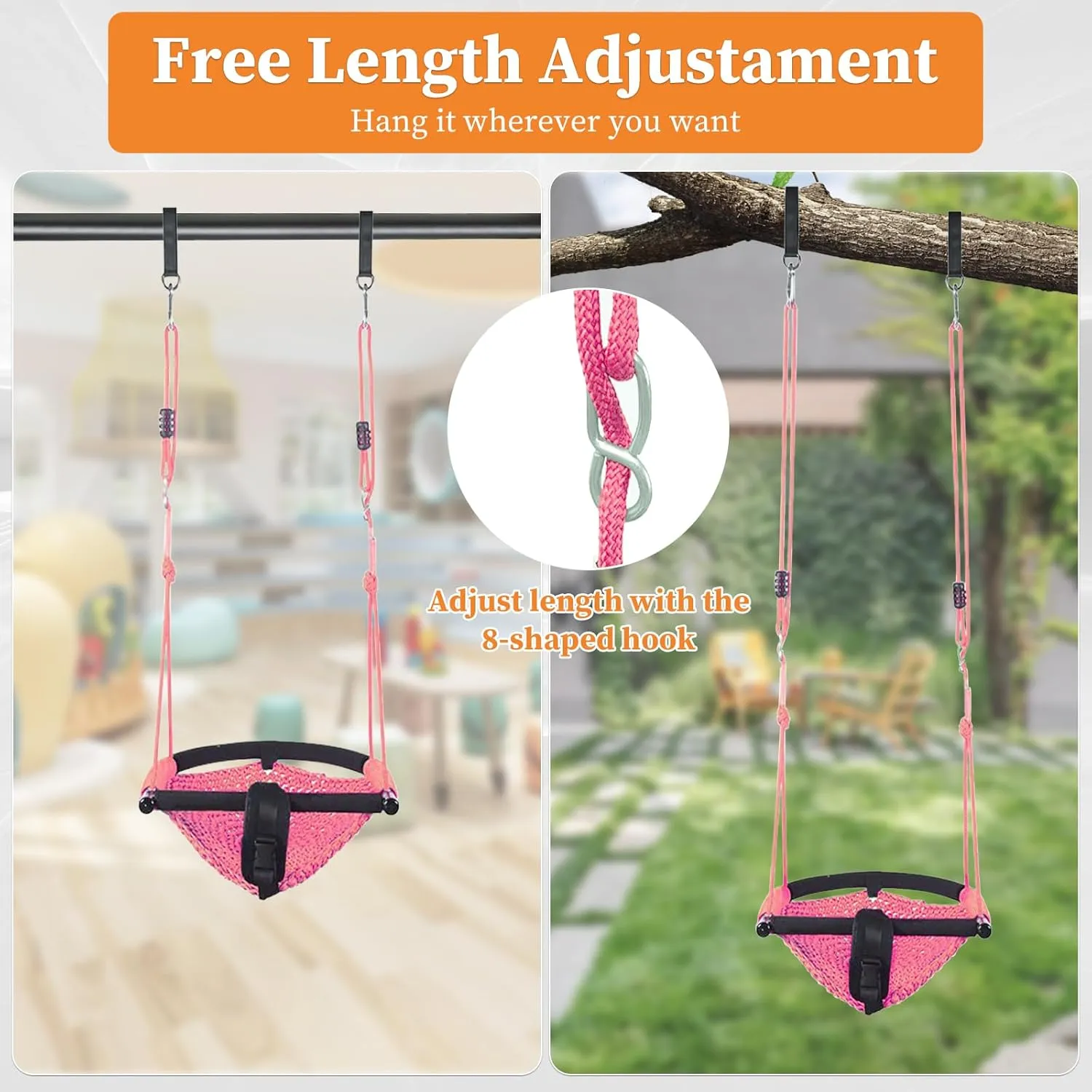 Kids Swing Seats Indoor Hand-Made Kids Swing with Adjustable Rope Outdoor Swing Seat Tree Swing Seat for Kids for Backyard Swing Seat for Kids for Playground Child Swing for Outside (Pink)