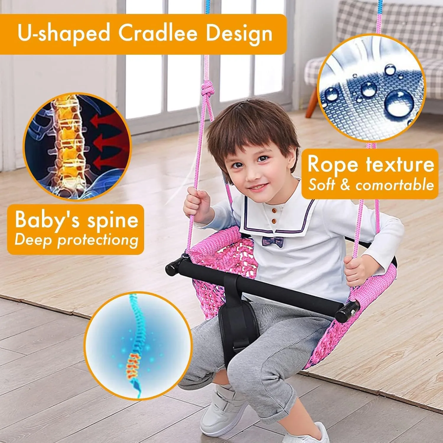Kids Swing Seats Indoor Hand-Made Kids Swing with Adjustable Rope Outdoor Swing Seat Tree Swing Seat for Kids for Backyard Swing Seat for Kids for Playground Child Swing for Outside (Pink)
