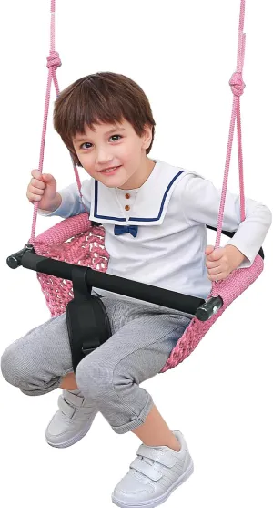 Kids Swing Seats Indoor Hand-Made Kids Swing with Adjustable Rope Outdoor Swing Seat Tree Swing Seat for Kids for Backyard Swing Seat for Kids for Playground Child Swing for Outside (Pink)