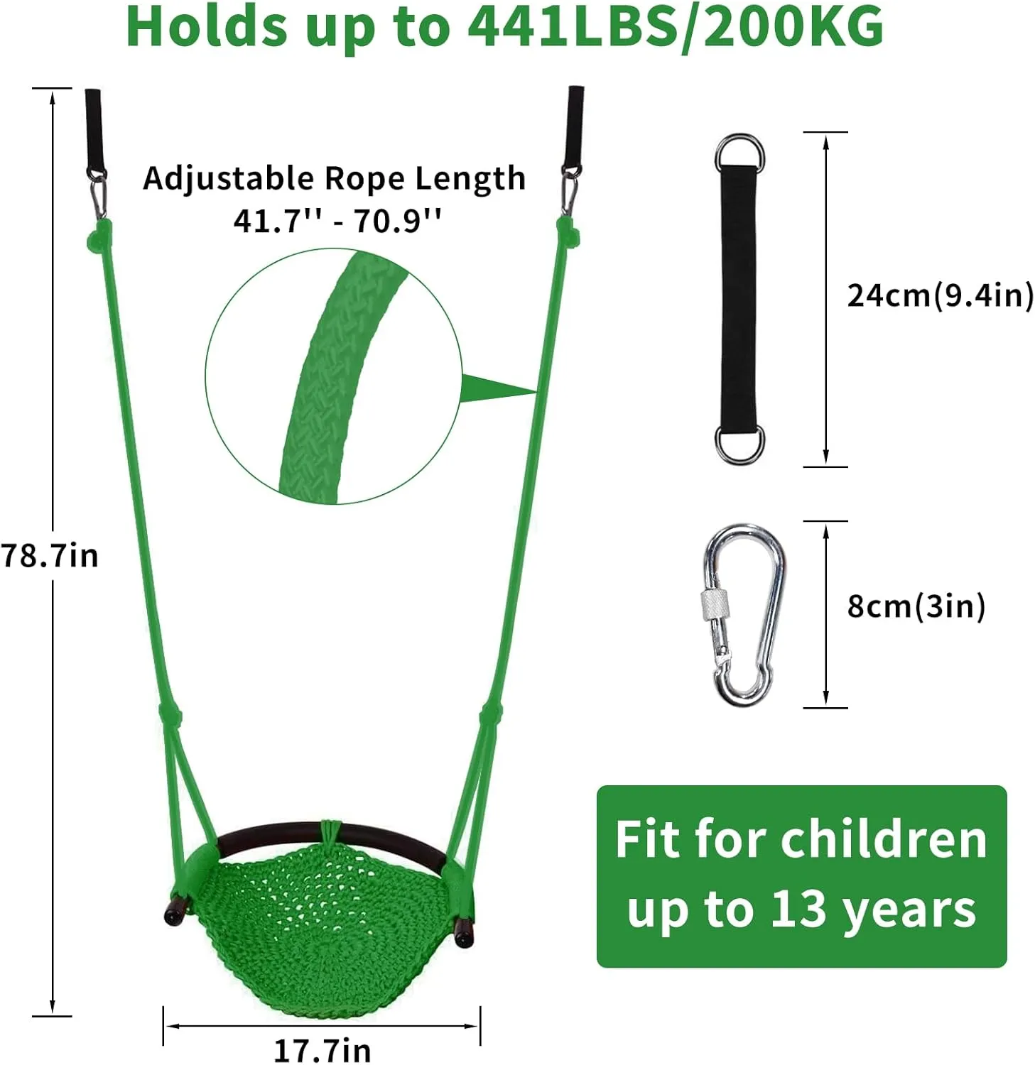 Kids Tree Swing Seat for Kids Rope Swing Seat, Indoor Swing for Kids Outdoor, Backyard Swing Tree Swing Seat Door Swing (Green)