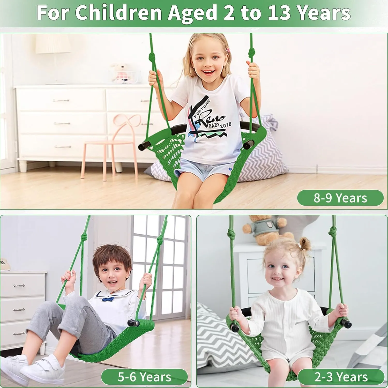 Kids Tree Swing Seat for Kids Rope Swing Seat, Indoor Swing for Kids Outdoor, Backyard Swing Tree Swing Seat Door Swing (Green)