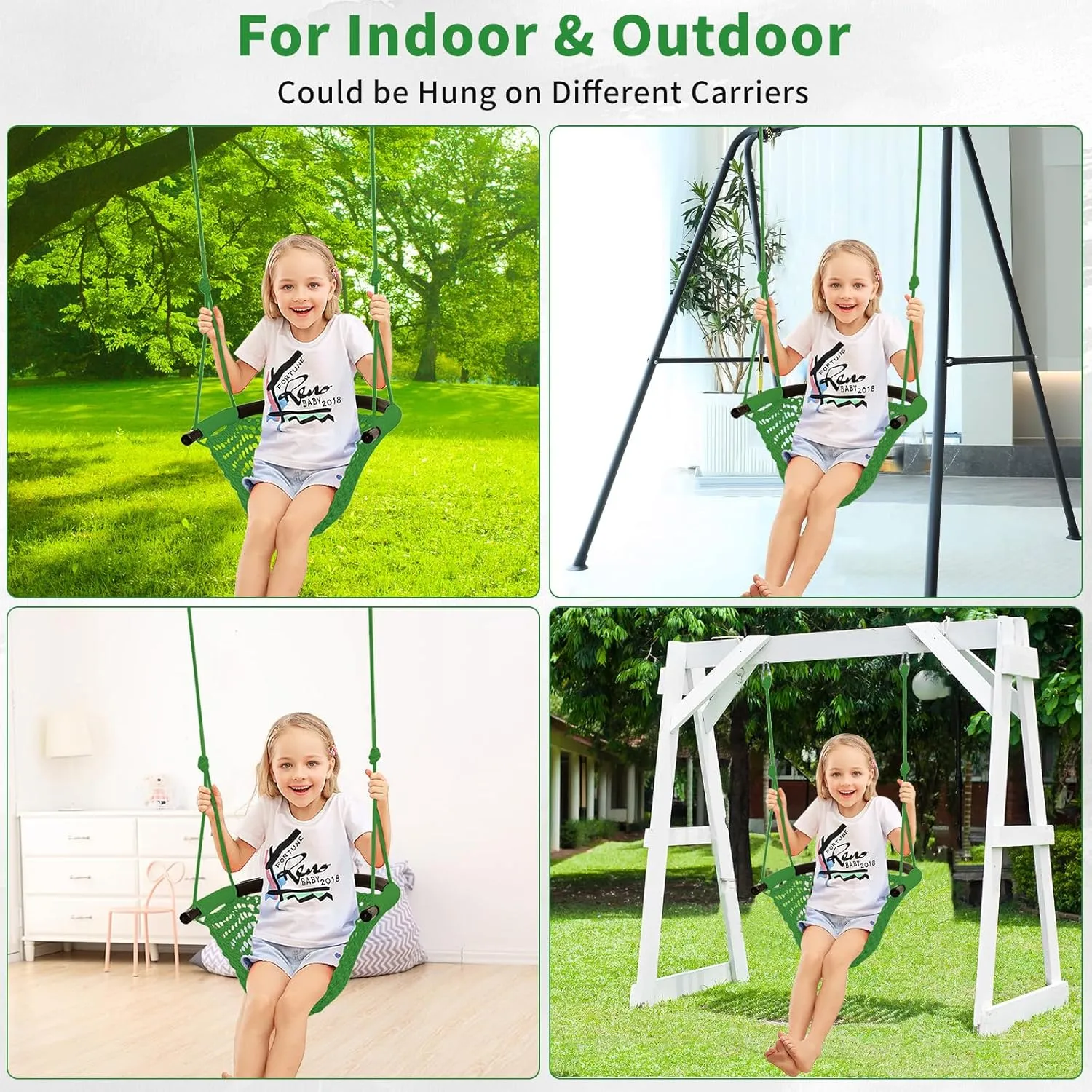 Kids Tree Swing Seat for Kids Rope Swing Seat, Indoor Swing for Kids Outdoor, Backyard Swing Tree Swing Seat Door Swing (Green)