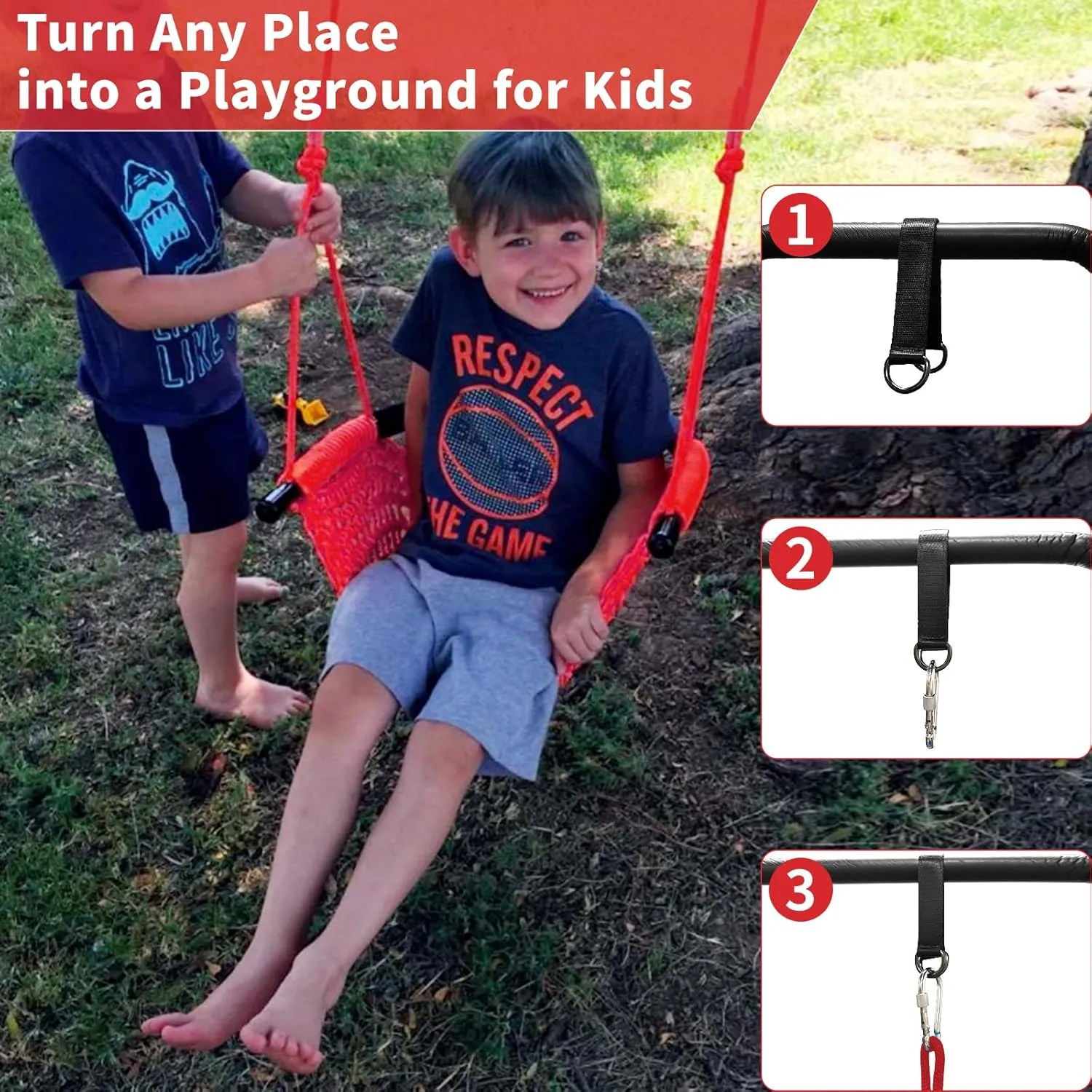 Kids Tree Swing Seat for Kids Rope Swing Seat, Indoor Swing for Kids Outdoor, Backyard Swing Tree Swing Seat Door Swing (Red)