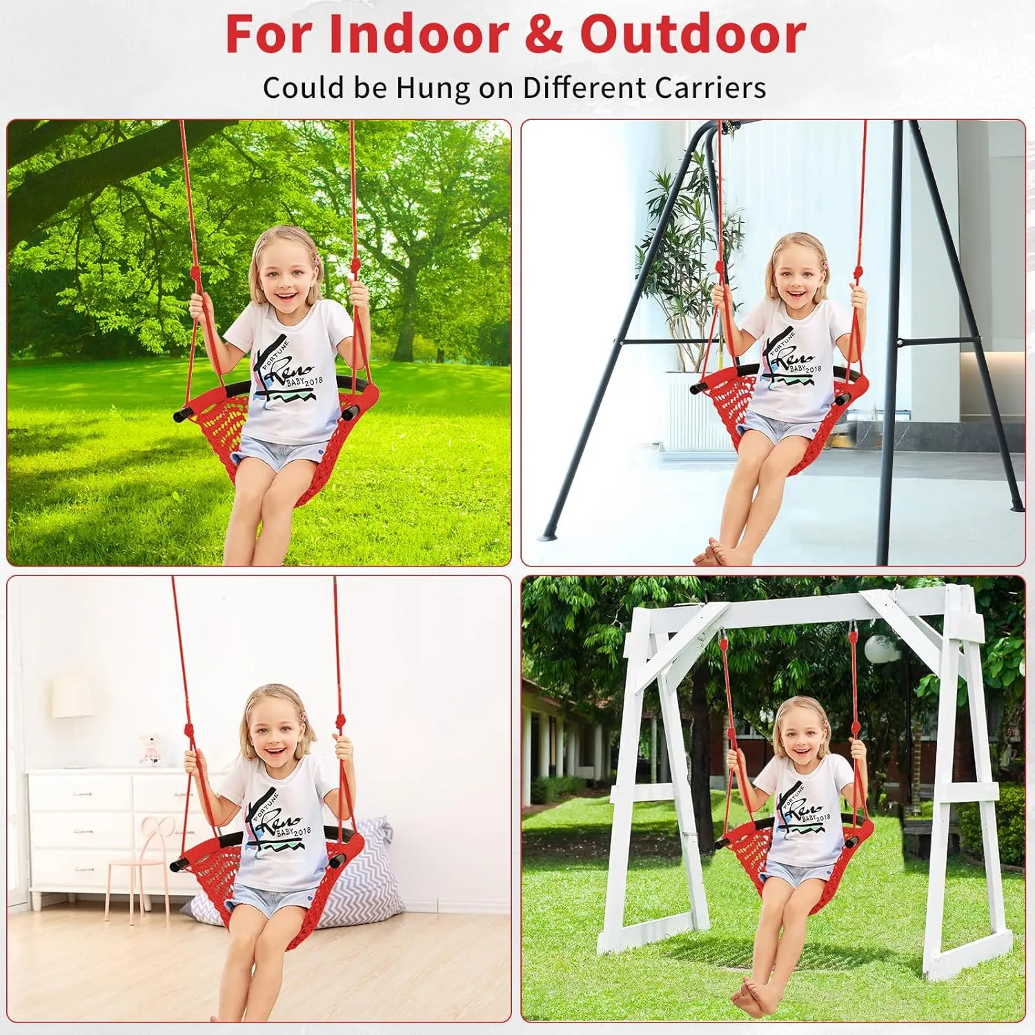 Kids Tree Swing Seat for Kids Rope Swing Seat, Indoor Swing for Kids Outdoor, Backyard Swing Tree Swing Seat Door Swing (Red)