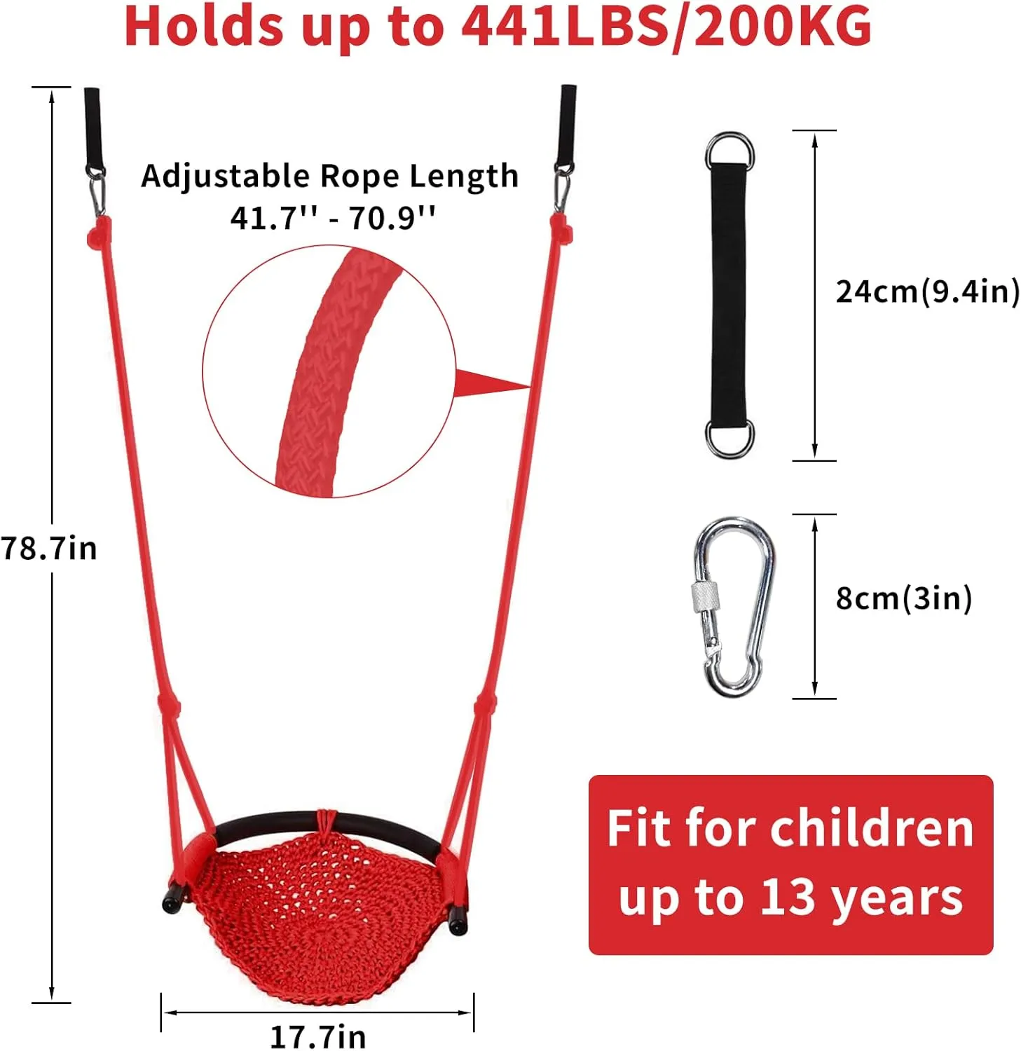 Kids Tree Swing Seat for Kids Rope Swing Seat, Indoor Swing for Kids Outdoor, Backyard Swing Tree Swing Seat Door Swing (Red)