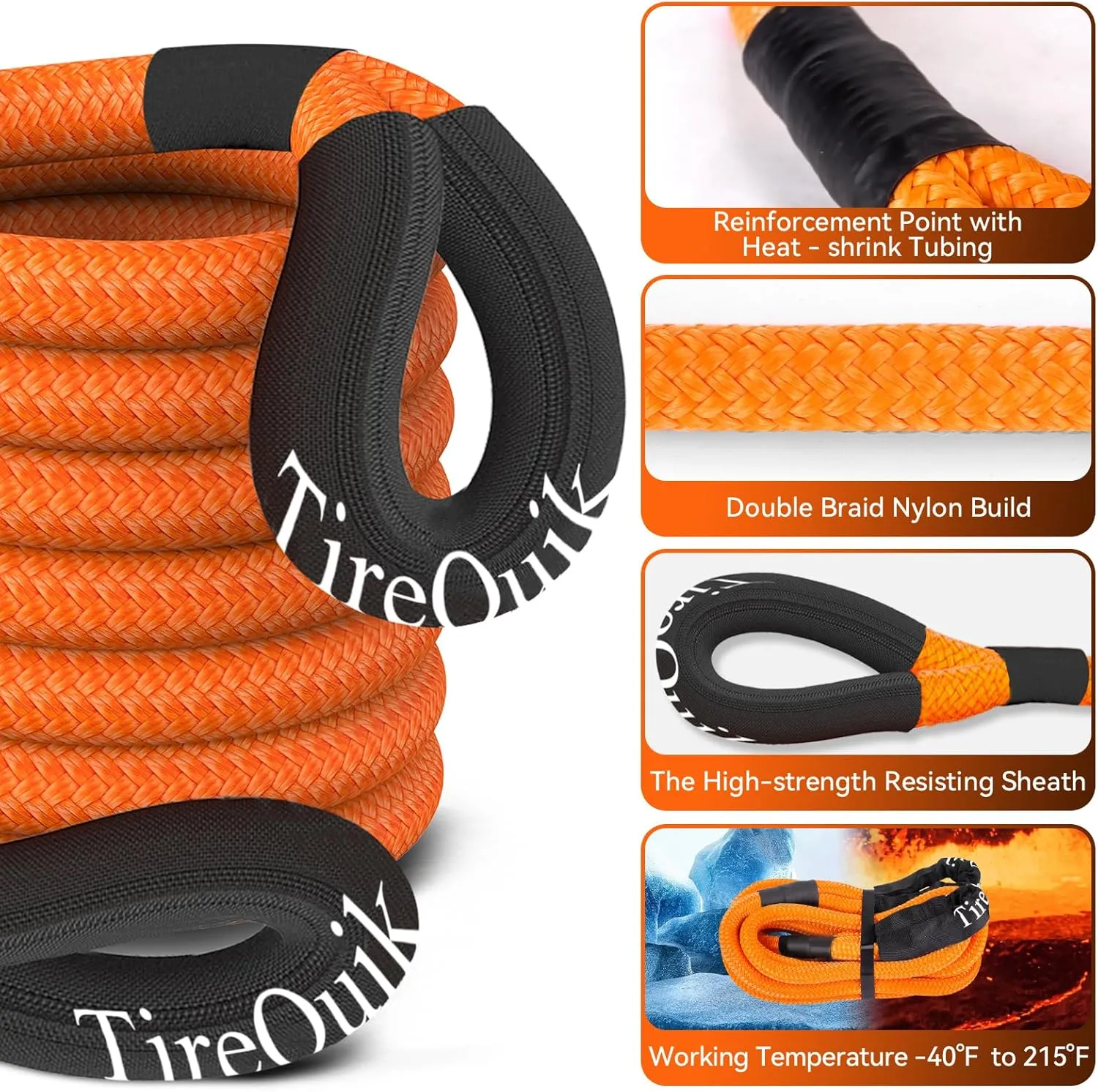 Kinetic Recovery Rope 1.26" x 30ft 55000lbs Heavy Duty Offroad Snatch Strap with 2 Soft Shackles, Kinetic Tow Rope Recovery Kit, 35% Elasticity Tow Ropes for Trucks SUV UTV ATV Tractor