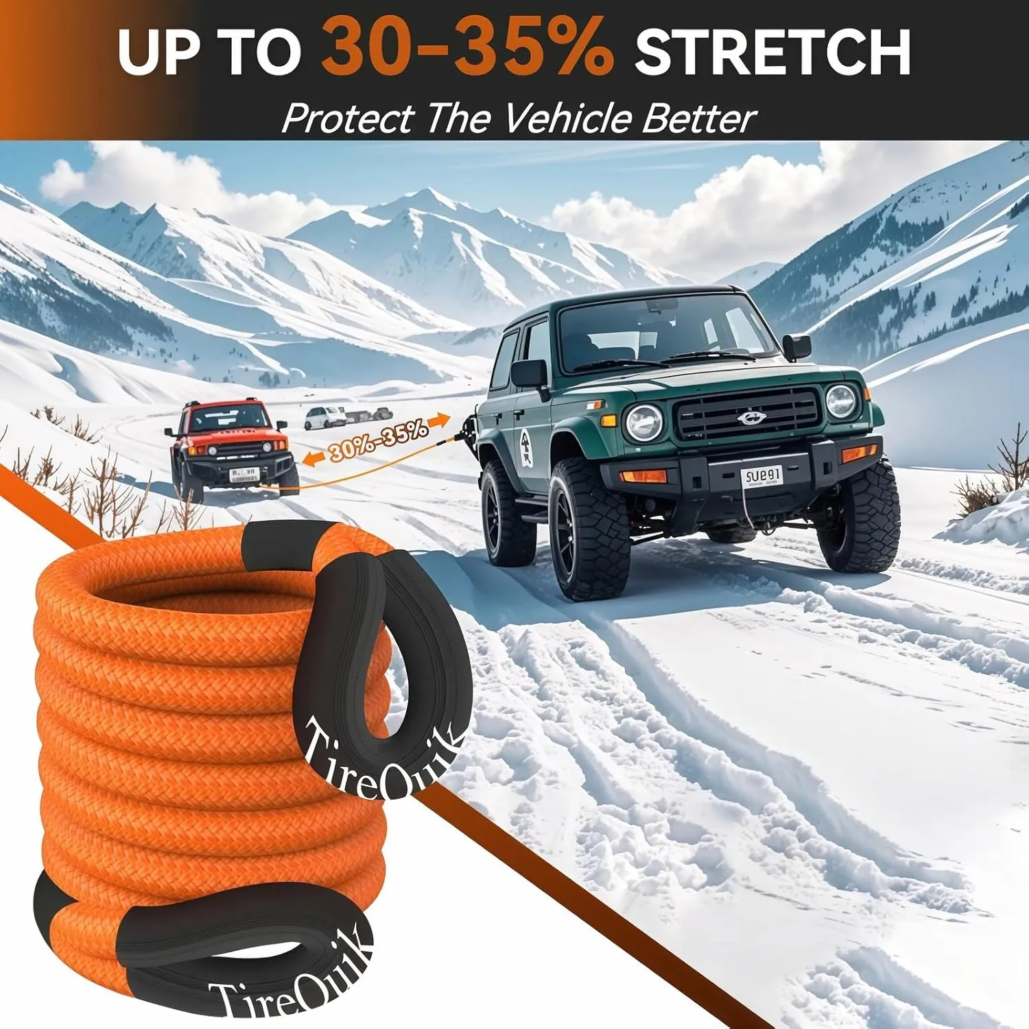 Kinetic Recovery Rope 1.26" x 30ft 55000lbs Heavy Duty Offroad Snatch Strap with 2 Soft Shackles, Kinetic Tow Rope Recovery Kit, 35% Elasticity Tow Ropes for Trucks SUV UTV ATV Tractor