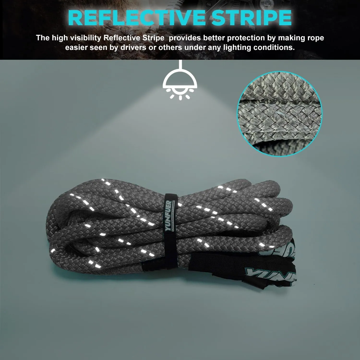 Kinetic Recovery Rope 1" x 30' (48,600lbs) Extreme Duty 35% Elasticity Energy Snatch Rope, Offroad Recovery Heavy Duty Tow Ropes for Trucks, UTV, ATV, SUV (Gray)