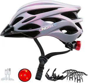 KINGBIKE Bike Helmet for Adult Men Women Youth Road Commute Mountain Cycling Helmets with USB Rechargeable Tail Light Replaceable Inner Pads and Visors Lightweight 2 Sizes 54-61cm/21.26-24.01in
