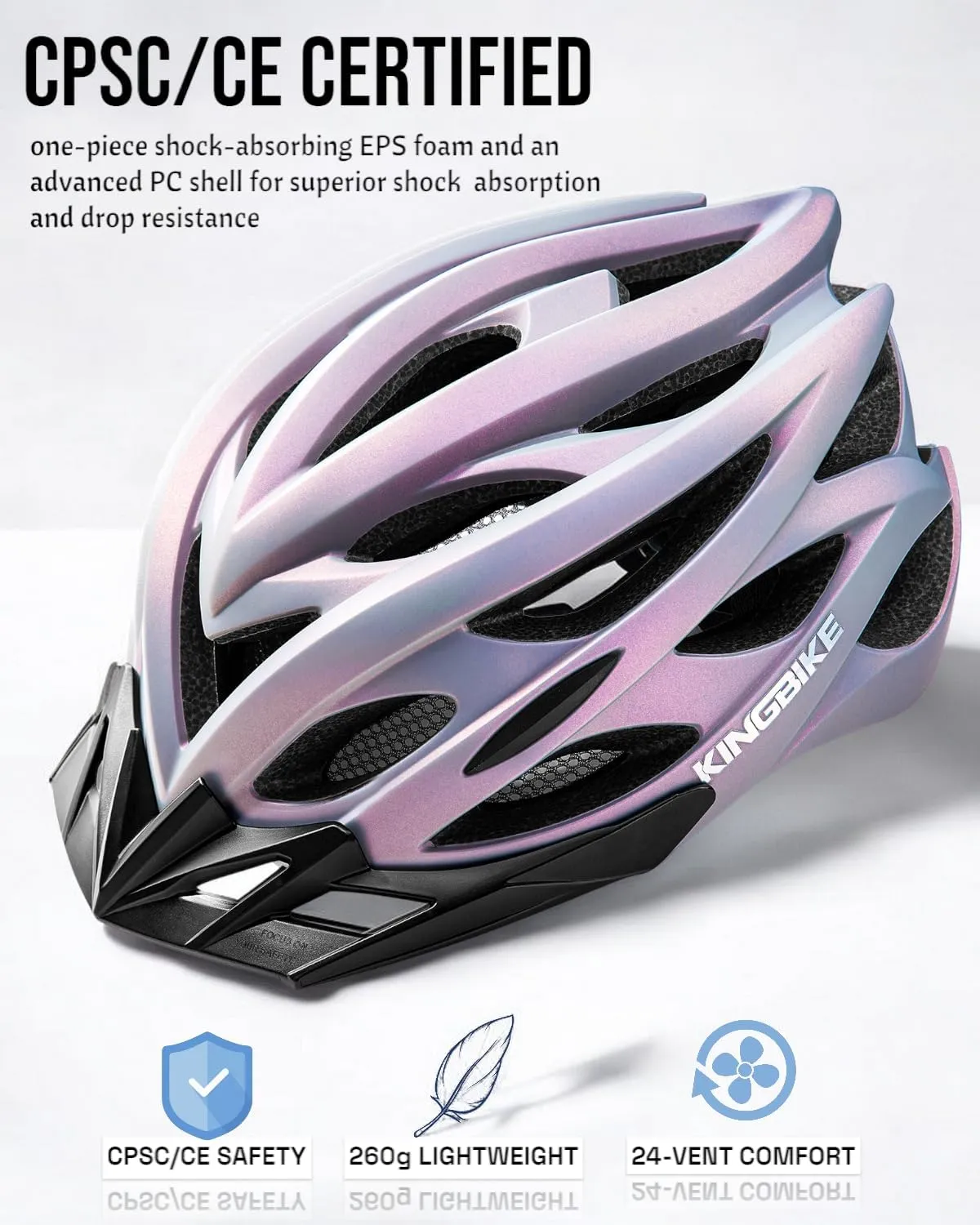 KINGBIKE Bike Helmet for Adult Men Women Youth Road Commute Mountain Cycling Helmets with USB Rechargeable Tail Light Replaceable Inner Pads and Visors Lightweight 2 Sizes 54-61cm/21.26-24.01in