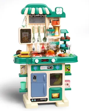 Kitchen Playset for Boys & Girls, Kid Play Kitchen with Realistic Lights & Sounds, Spray Sink Toy Kitchen Accessories, Pretend Food Toys Kitchen for Toddlers Age 1-3(Green)