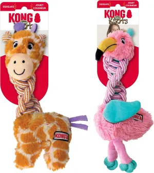 KONG Knots Twists Dog Toys, 2-Pack Assorted – Durable Braided Rope with Squeaker, Minimal Stuffing, Soft & Tough Chew Toy for Thrashing & Teeth Cleaning (Small/Medium)