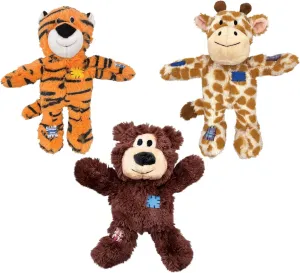 KONG Wild Knots Dog Toys 3 Pack – Bear, Giraffe & Tiger – Durable Plush Toys with Internal Knotted Rope & Squeaker – Soft Outside, Tough Inside – Ideal for Tugging & Chewing (Small/Medium)