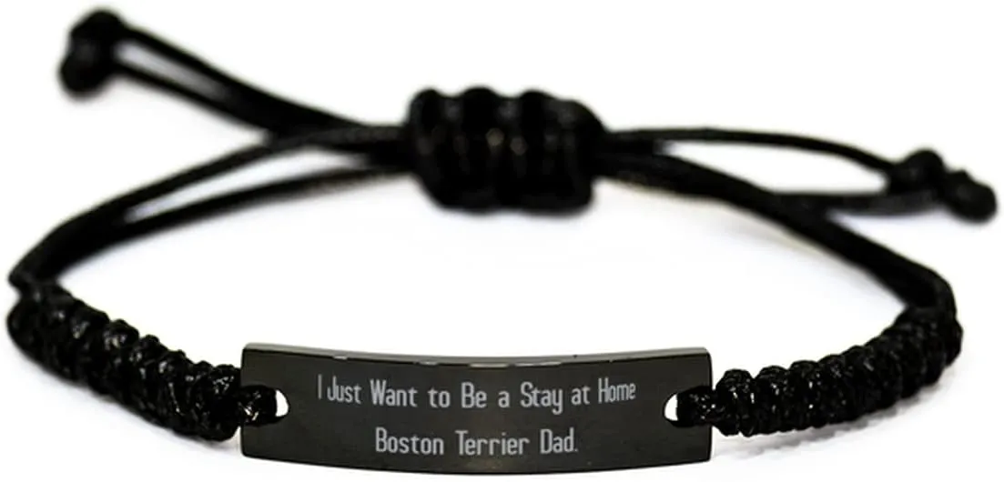 Krumfortable Living I Just Want to Be a Stay at Home Boston. Black Rope Bracelet, Boston Terrier Dog Engraved Bracelet, Nice Gifts for Boston Terrier Dog