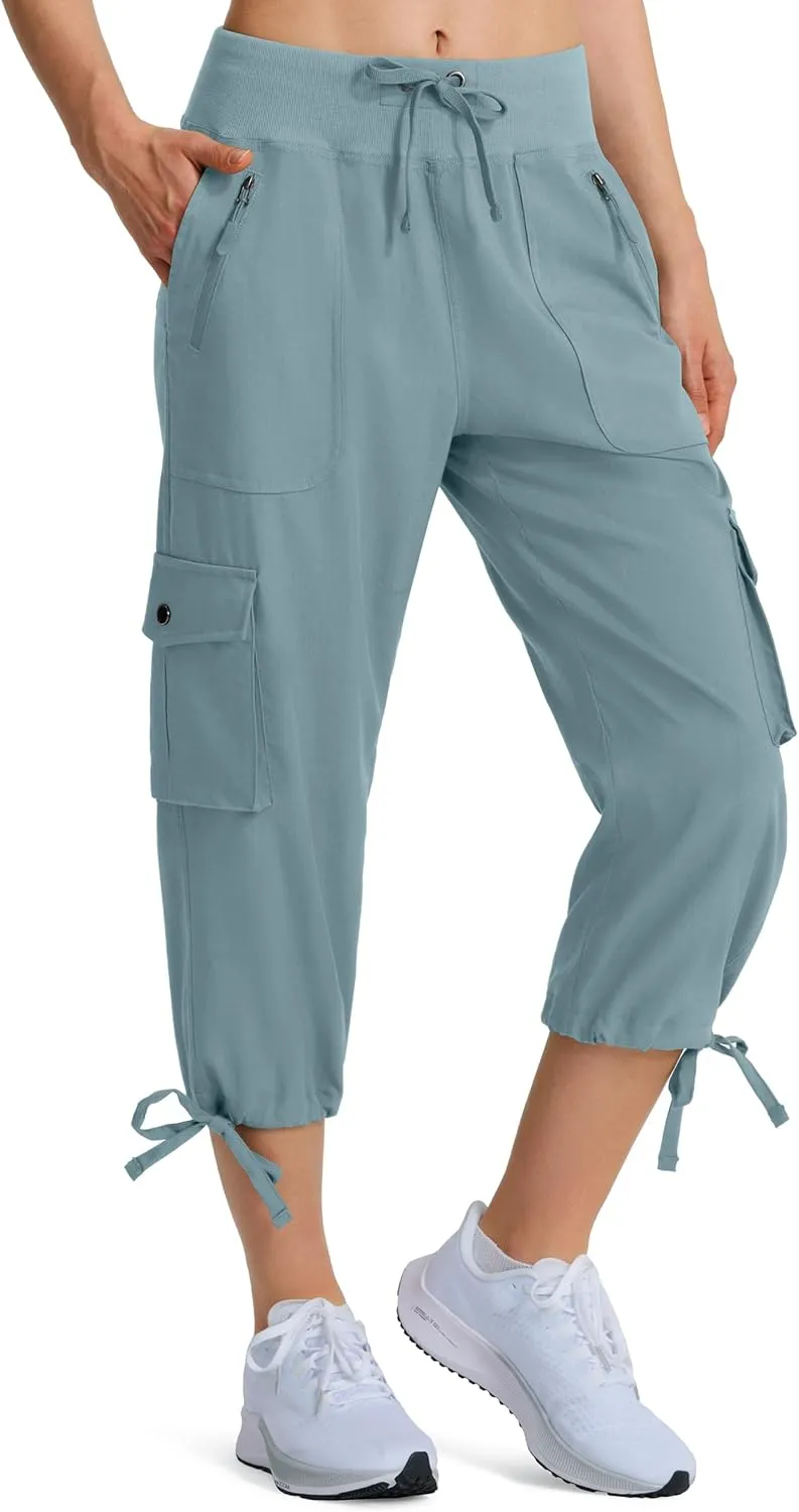 Ksmien Women's Hiking Capris Quick Dry Lightweight Ladies Summer Cargo Pants 8 Pockets for Travel Camping