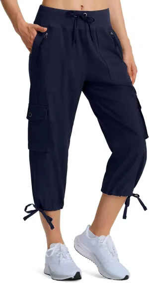 Ksmien Women's Hiking Capris Quick Dry Lightweight Ladies Summer Cargo Pants 8 Pockets for Travel Camping