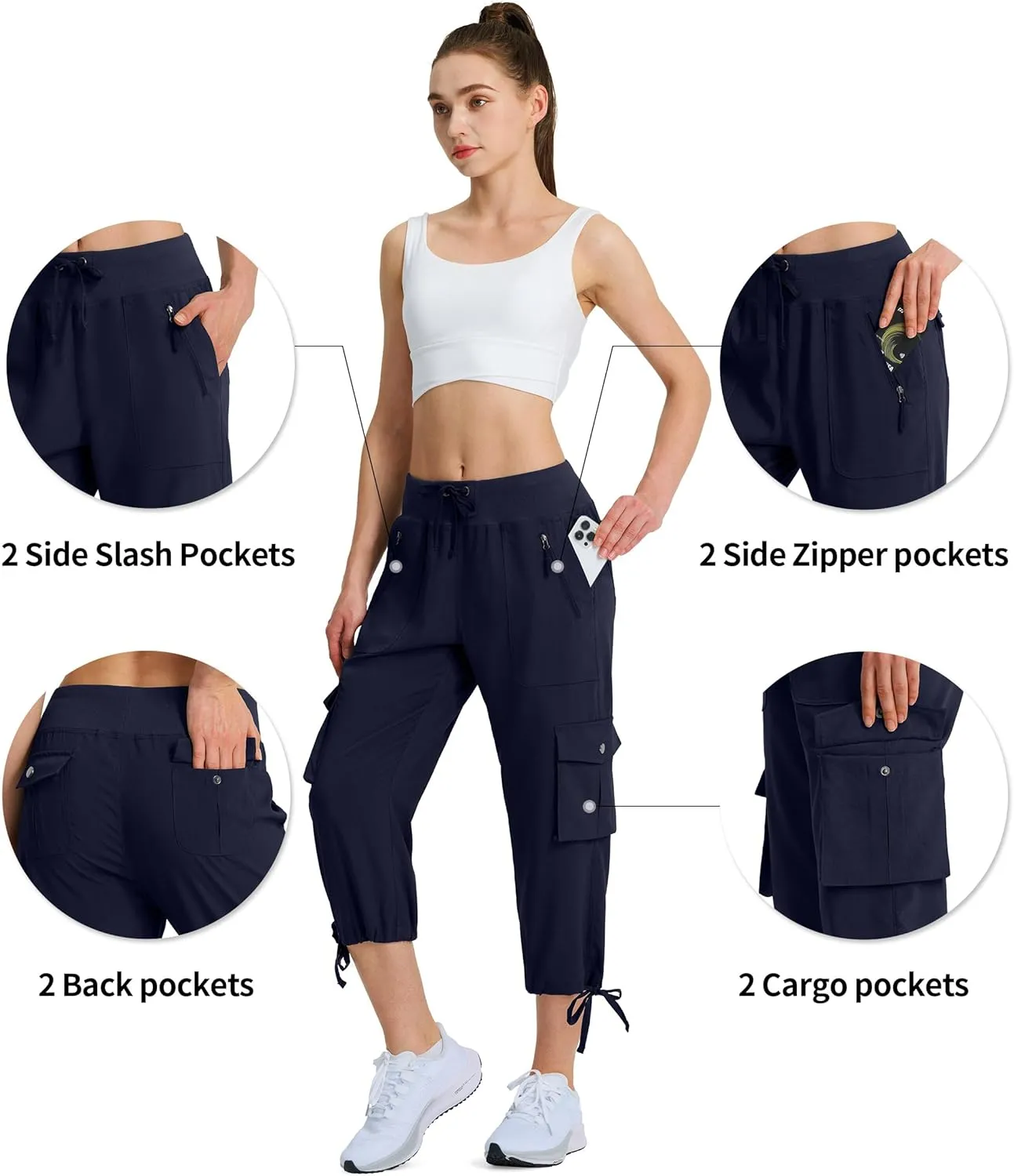Ksmien Women's Hiking Capris Quick Dry Lightweight Ladies Summer Cargo Pants 8 Pockets for Travel Camping