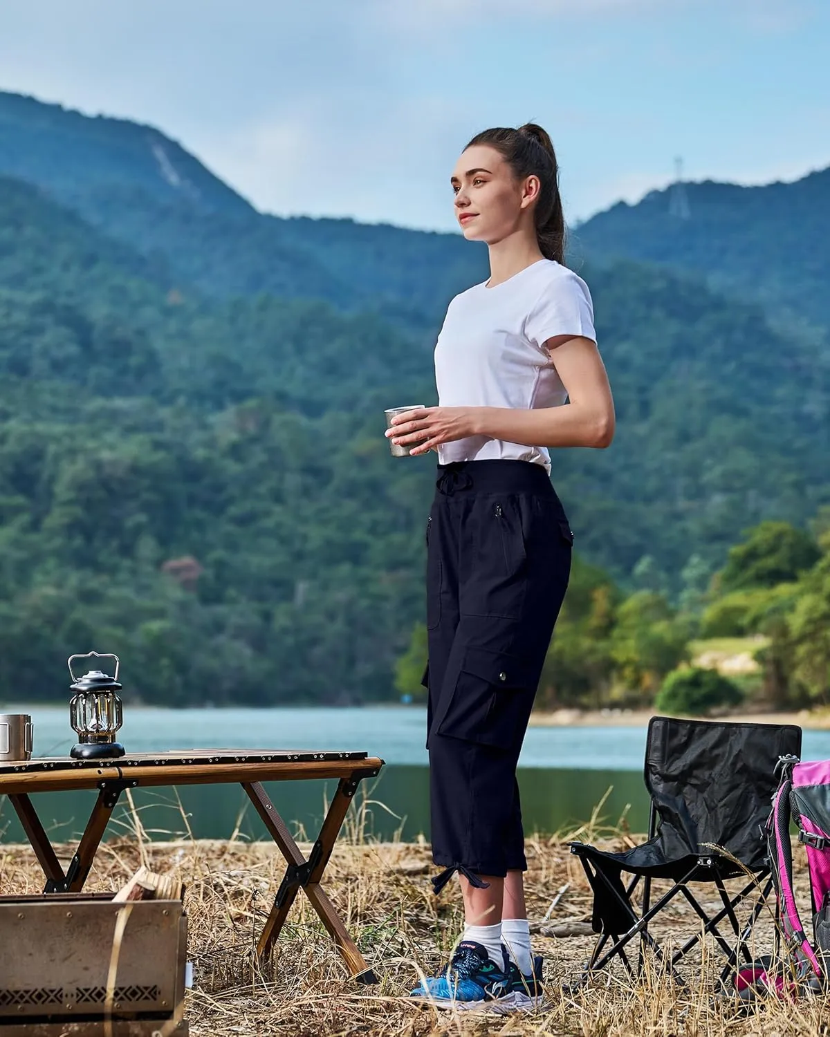 Ksmien Women's Hiking Capris Quick Dry Lightweight Ladies Summer Cargo Pants 8 Pockets for Travel Camping