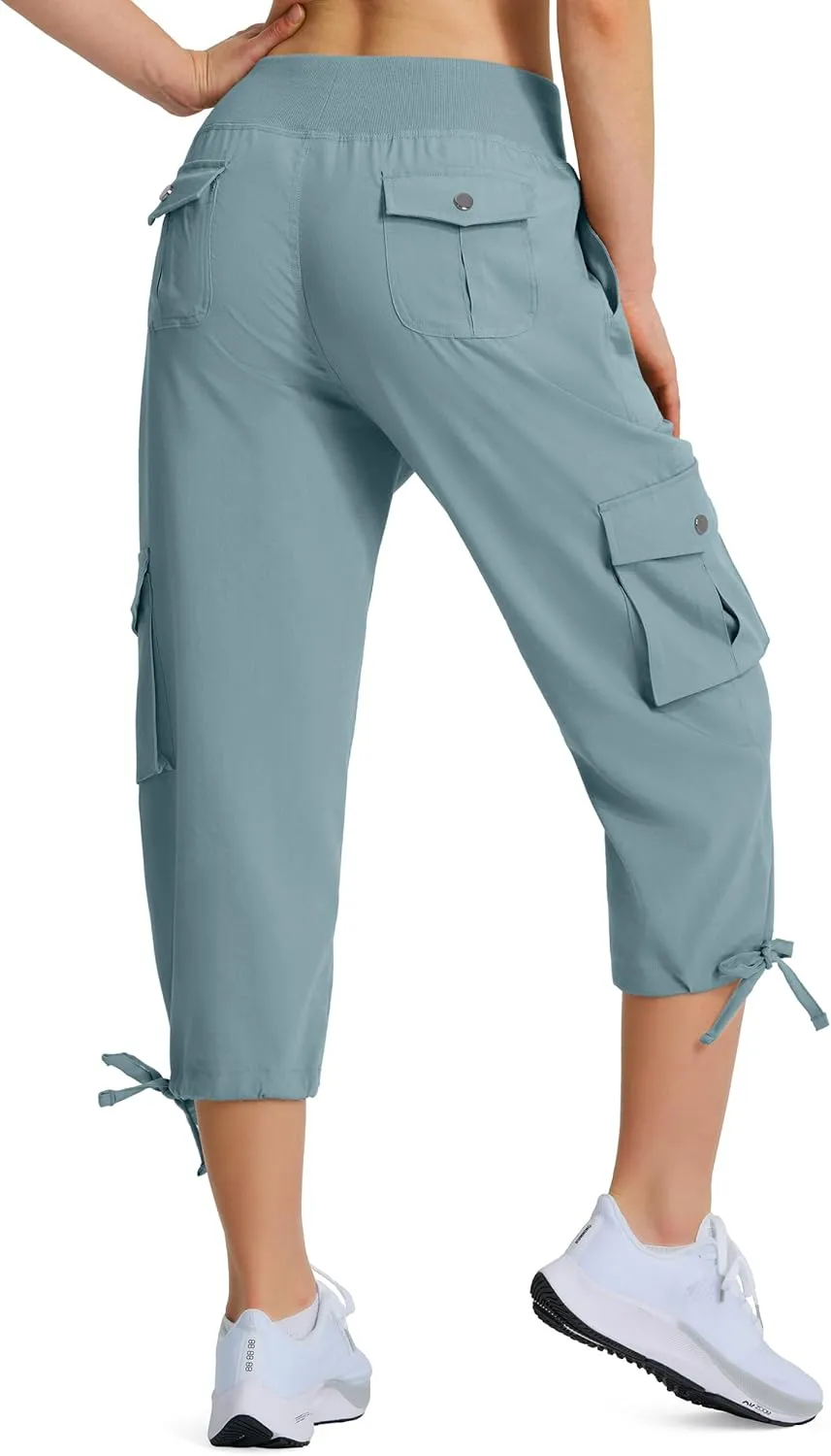 Ksmien Women's Hiking Capris Quick Dry Lightweight Ladies Summer Cargo Pants 8 Pockets for Travel Camping