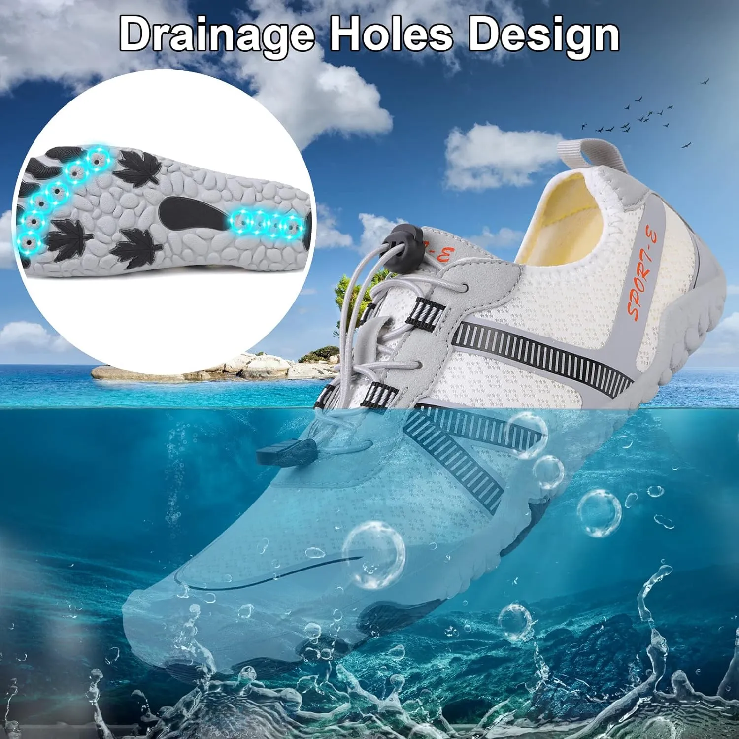 KUNWFNIX Water Shoes for Men Women Quick Dry Water Sports Barefoot Shoes Aqua Socks for Swim Beach Pool Surf Yoga for Women Men