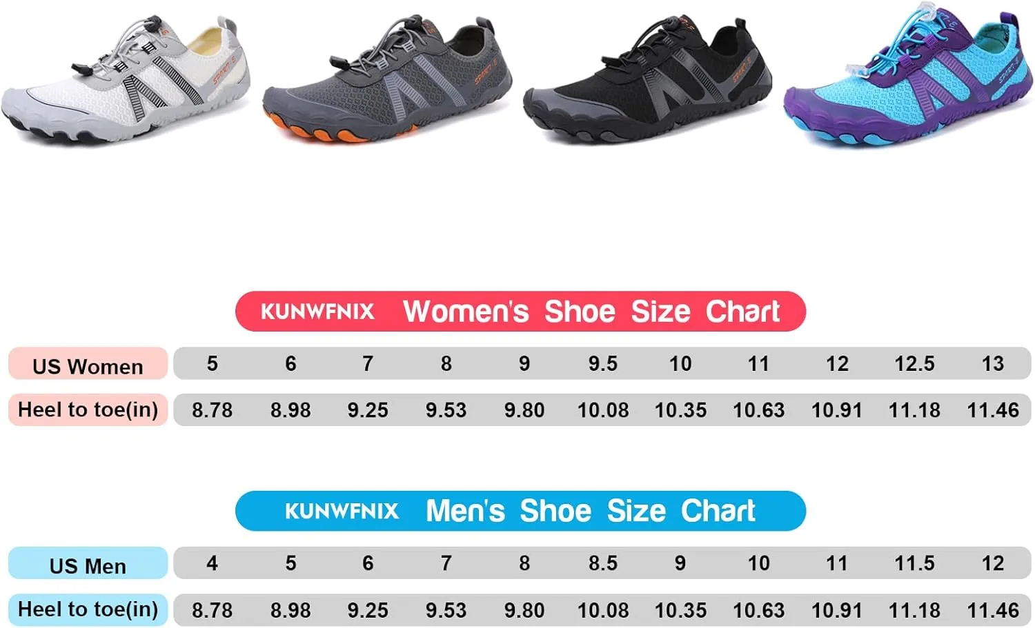 KUNWFNIX Water Shoes for Men Women Quick Dry Water Sports Barefoot Shoes Aqua Socks for Swim Beach Pool Surf Yoga for Women Men