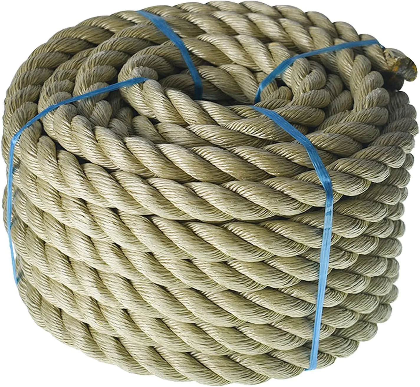 LABLT 1 inch Twisted ProManila Rope Cordage, 50 feet UnManila 3 Strand Synthetic Polypropylene Rope Tan Thick Polypropylene Cord for Indoor Outdoor Use, Tug of War, Marine