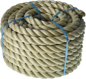 LABLT 1 inch Twisted ProManila Rope Cordage, 50 feet UnManila 3 Strand Synthetic Polypropylene Rope Tan Thick Polypropylene Cord for Indoor Outdoor Use, Tug of War, Marine