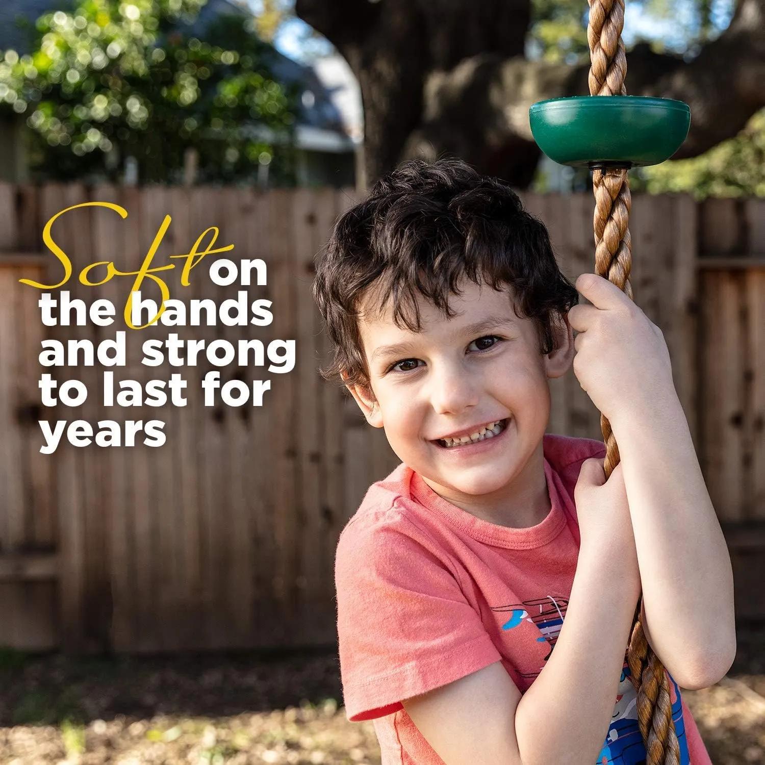 LAEGENDARY Climbing Rope Tree Swing with Platforms and Disc Swings Seat - Playground Swingset Accessories Outdoor for Kids - Tire Saucer Swing Outside Playset Toys - Carabiner and 2.6 Ft Tree Strap