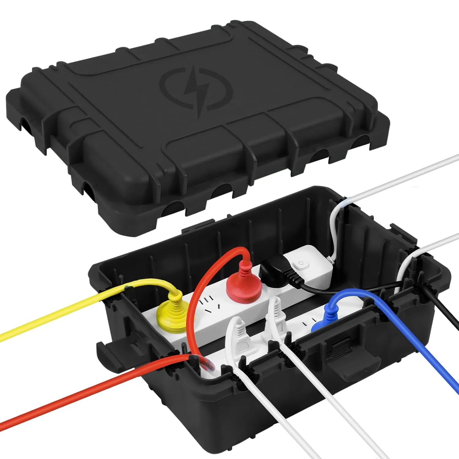 Large Outdoor Electrical Box Waterproof, IP54 Extension Cord Cover Weatherproof Outdoor Outlet Covers, Protect Power Strip, Timer Outlet, Plug, Socket, Holiday Light, Black (12 x 9X 5 inch)