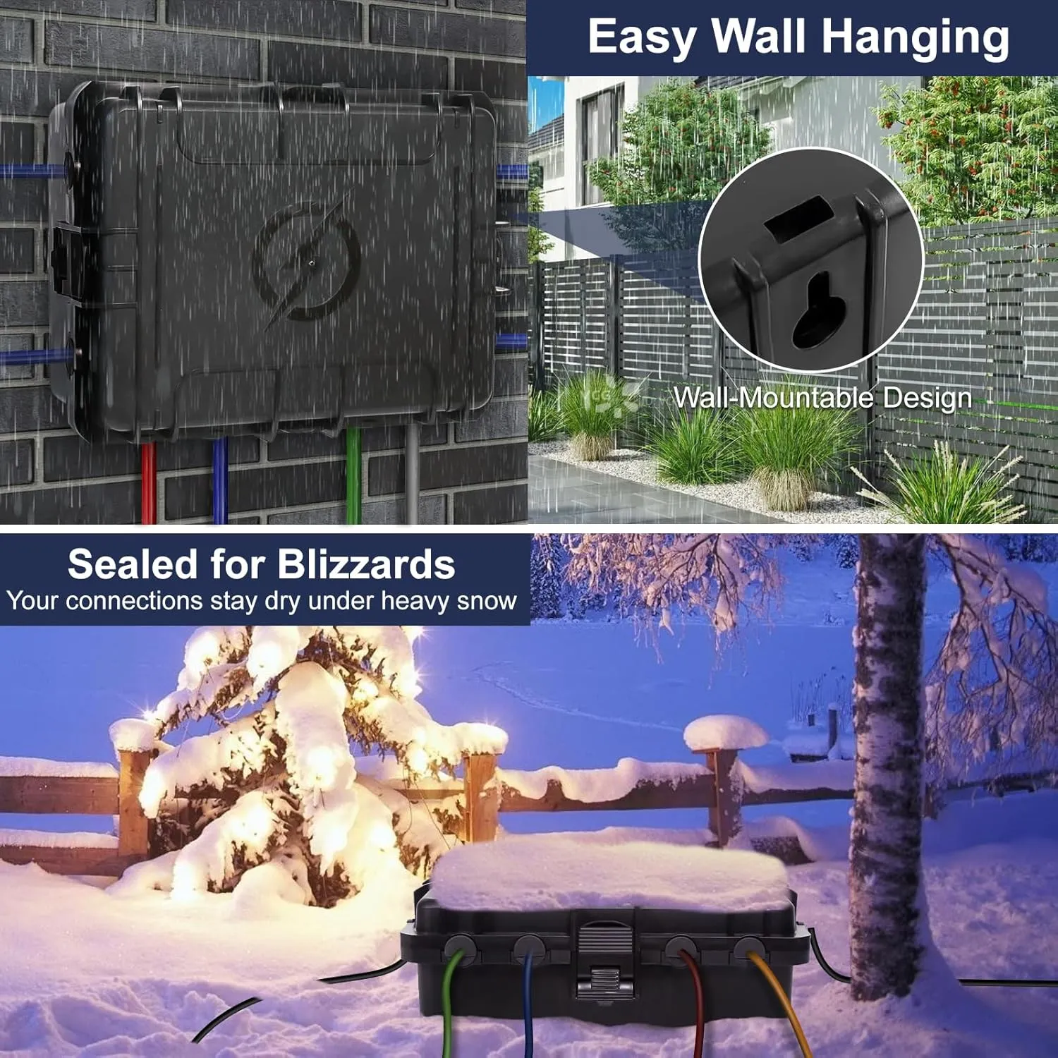 Large Outdoor Electrical Box Waterproof, IP54 Extension Cord Cover Weatherproof Outdoor Outlet Covers, Protect Power Strip, Timer Outlet, Plug, Socket, Holiday Light, Black (12 x 9X 5 inch)