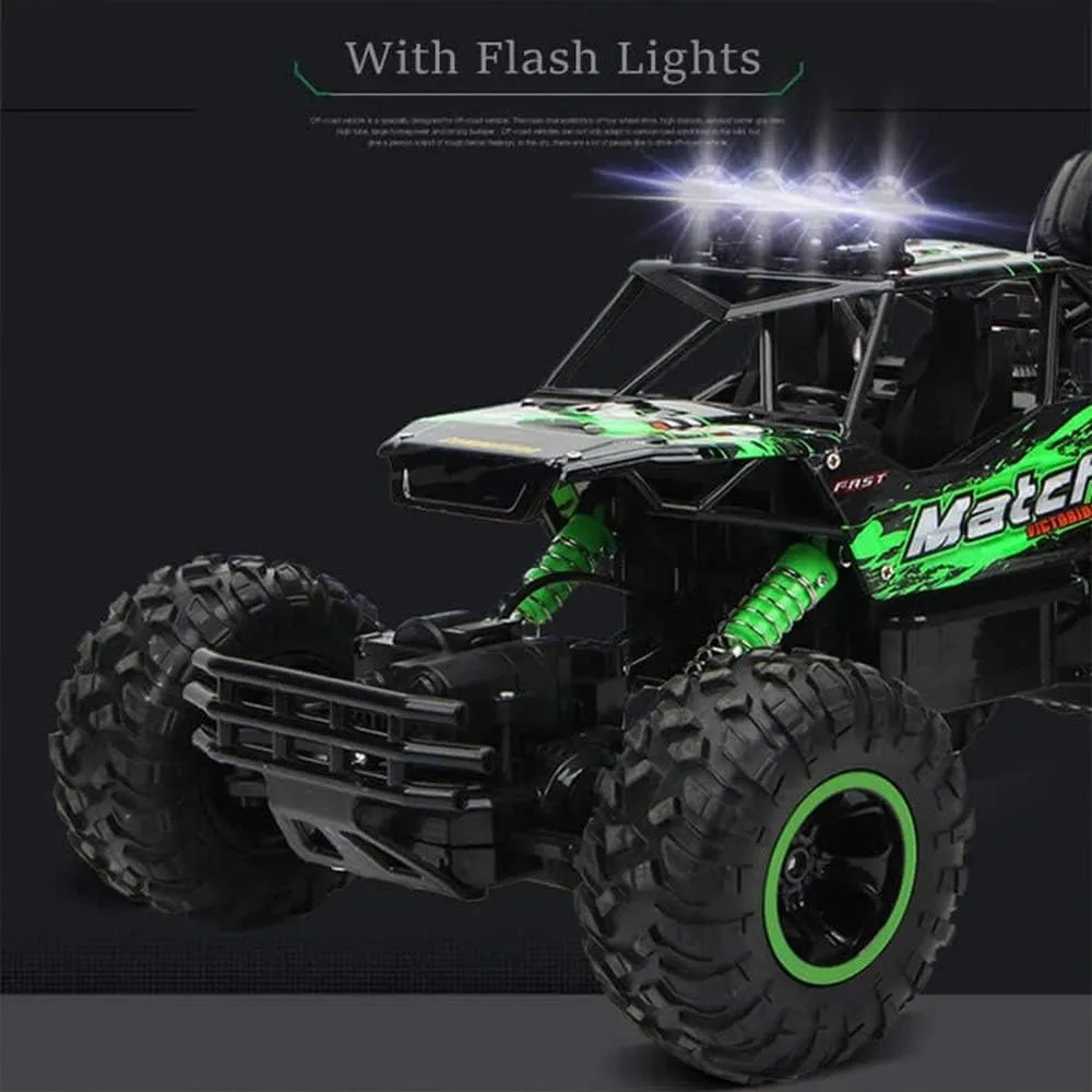 Large Scale RC Car 1:12 Off Road Monster Truck Crawler with Head Lights, 4WD All Terrains Remote Control Car Vehicle with Two Rechargeable Batteries for Kids Adults