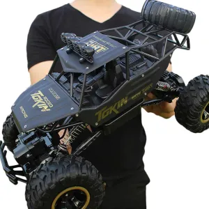 Large Scale RC Car 1:12 Off Road Monster Truck Crawler with Head Lights, 4WD All Terrains Remote Control Car Vehicle with Two Rechargeable Batteries for Kids Adults