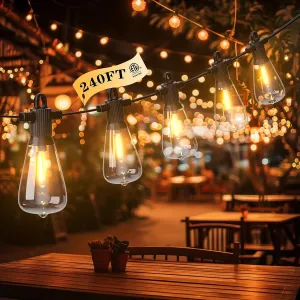 LED Outdoor String Lights, 240FT Outside Waterproof Patio Lights with 120 4 Shatterproof ST38 Edison Bulbs, 2700K Warm White Hanging Light, Dimmable Light for Backyard Garden Bistro Party Cafe