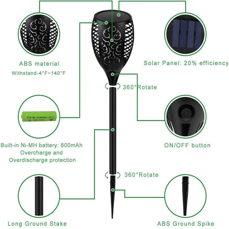 LED Solar Flame Torch Light Waterproof