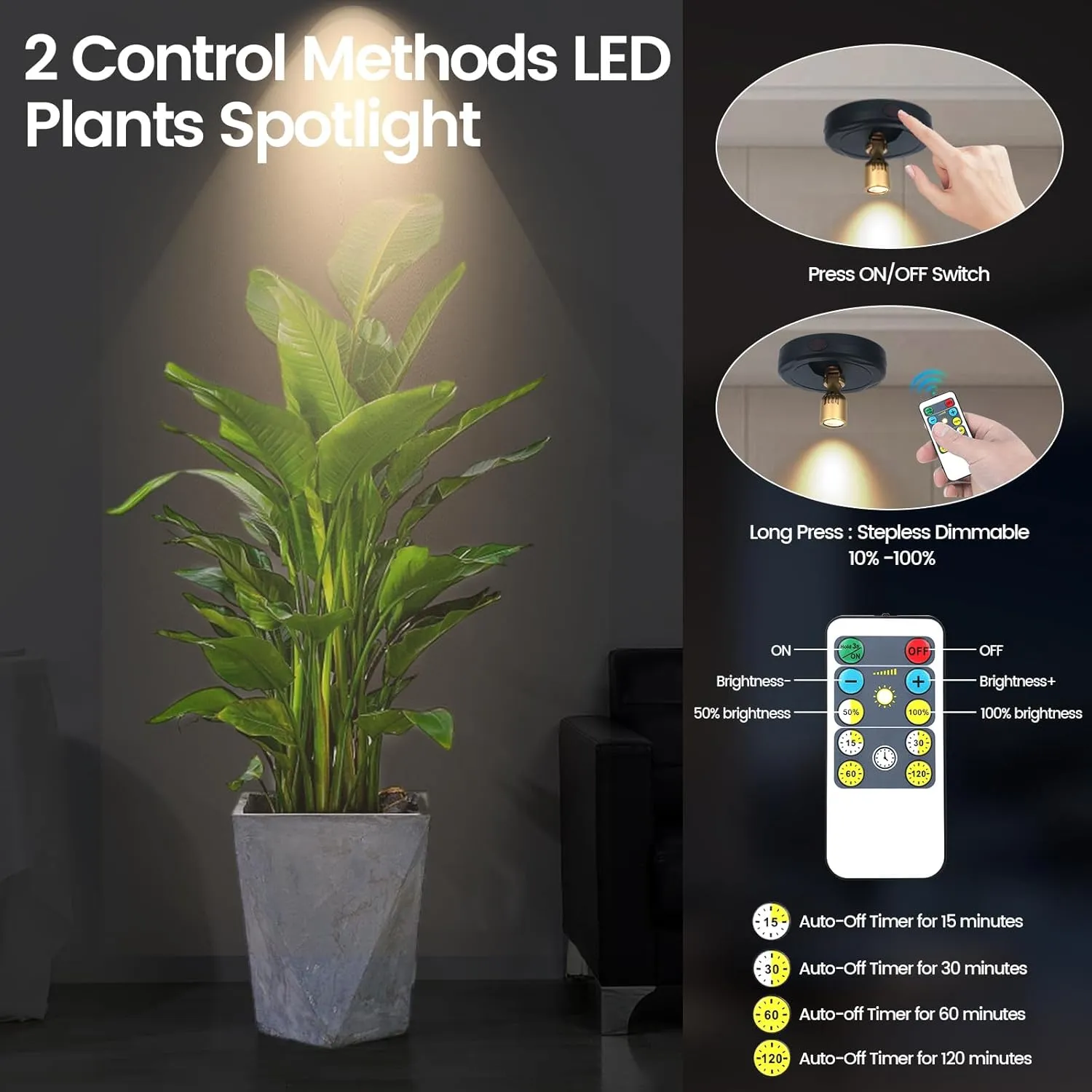 LED Spotlight, Rechargeable Battery Spot Lights with Remote, Uplighting Indoor, Stick Plant Spotlights for Wall Art Display Artwork Picture Painting-2Pack